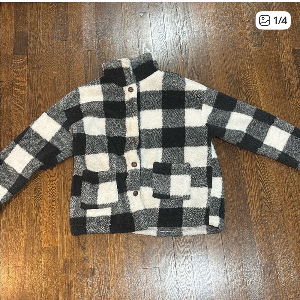 SHEIN Black and White Checkered Teddy Jacket
